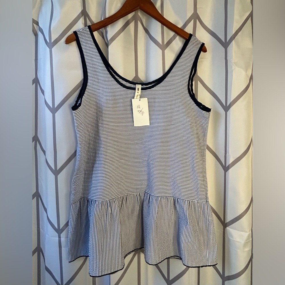 Classic Navy Striped Peplum Tank Top